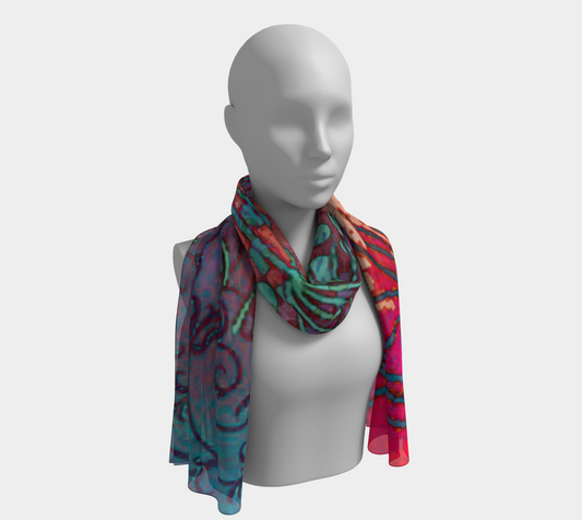 Mannequin wearing a colorful scarf on a white background