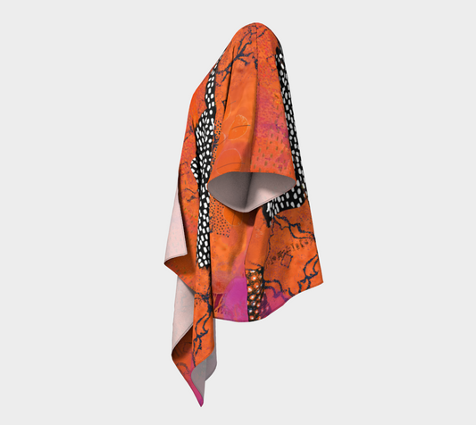 Rust Lattice Abstract Art - Draped Kimono Shawl