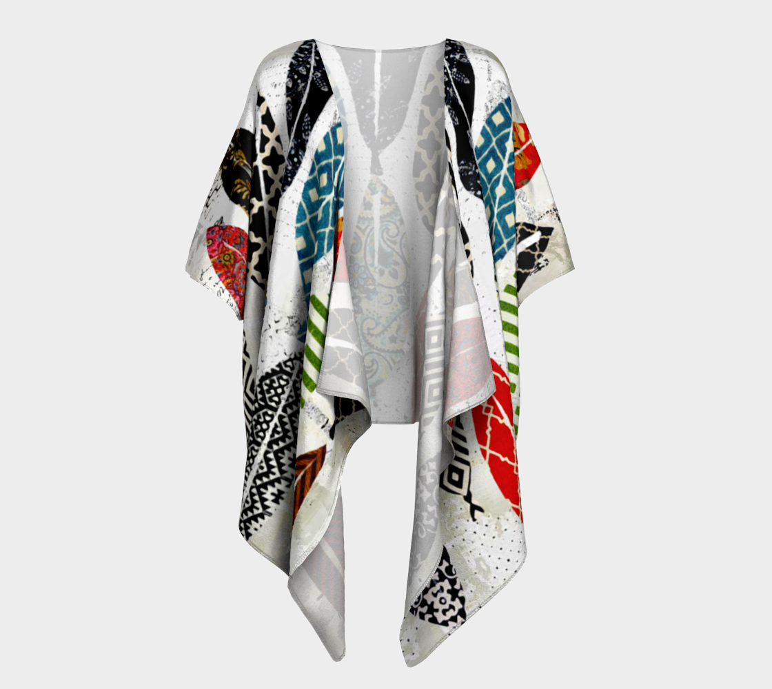 Leaf Field - Abstract Collage Art Draped Kimono Shawl