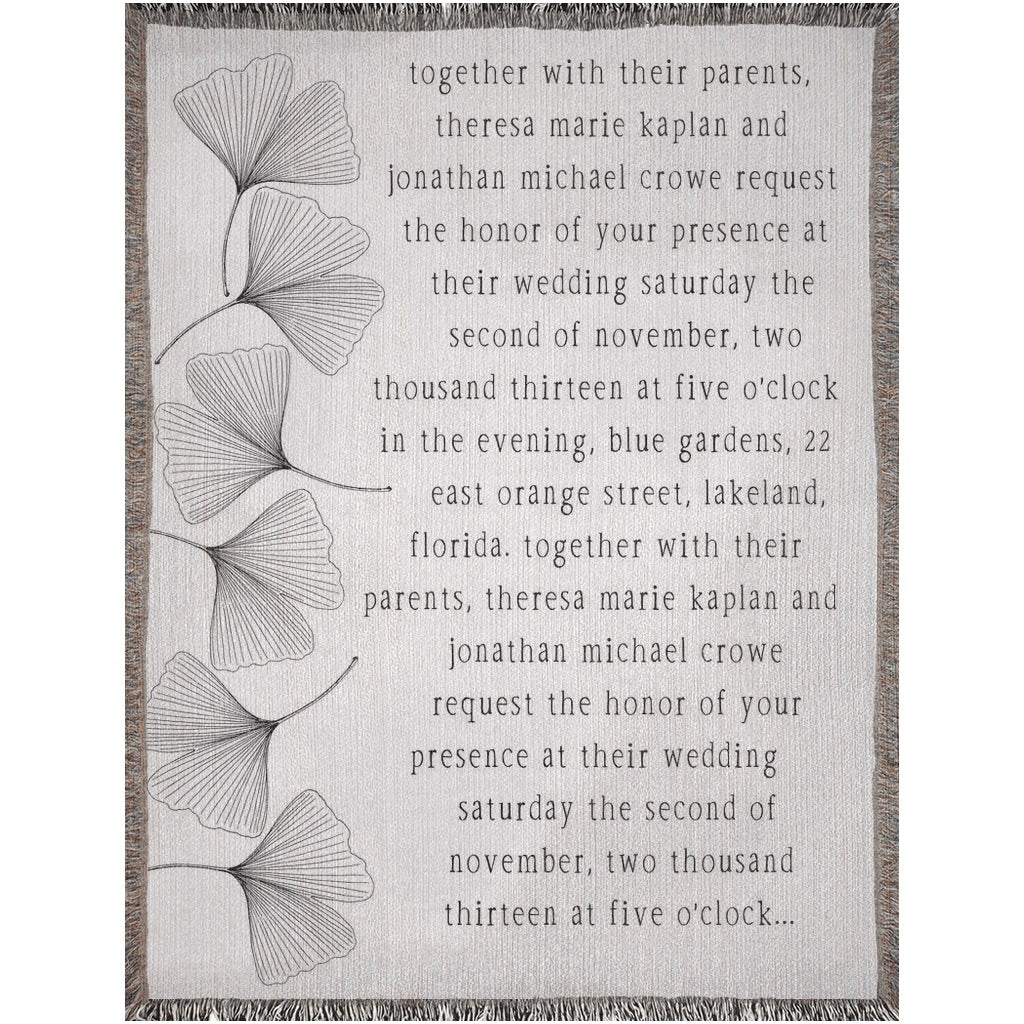 White Ginkgo Personalized Wedding Woven Blanket