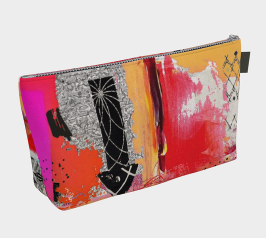 Colorful abstract pouch with a prominent spider web design on a white background