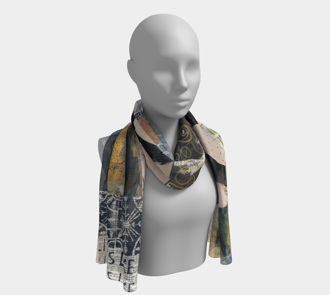 Mannequin wearing a patterned scarf on a white background