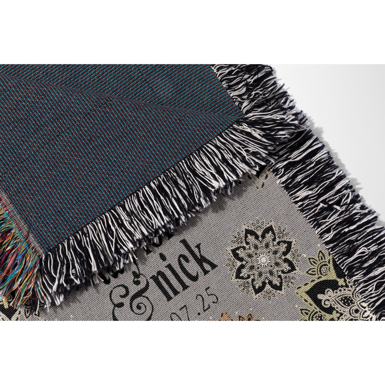 Grey Mandala Personalized Wedding Woven Blanket