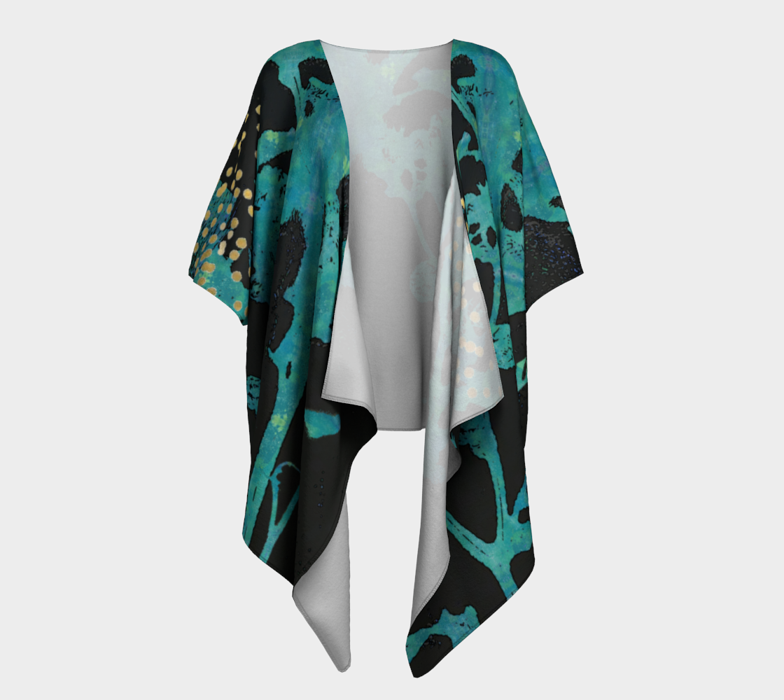 Teal Wildflower Draped Kimono