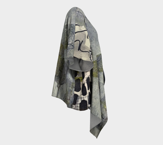 Grey Eucalyptus Botanical Collage - Draped Kimono Shawl