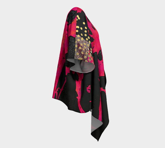 Magenta Wildflower - Botanical Abstract Art Draped Kimono Shawl