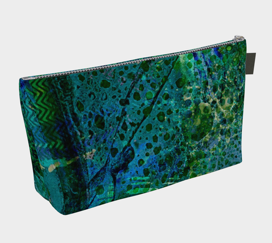 Rectangular pouch with a green and blue abstract pattern on a white background