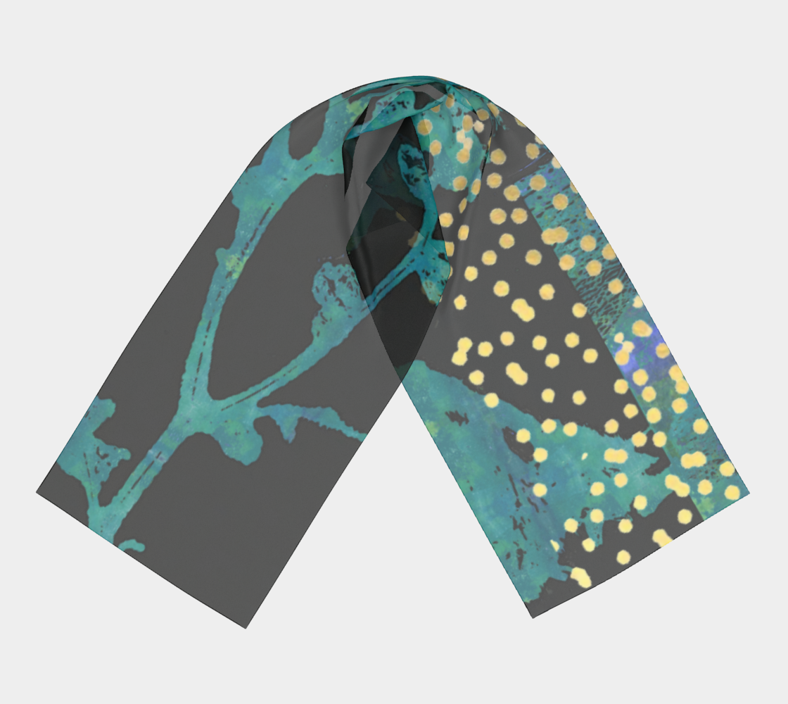 Scarf with abstract patterns on a light gray background