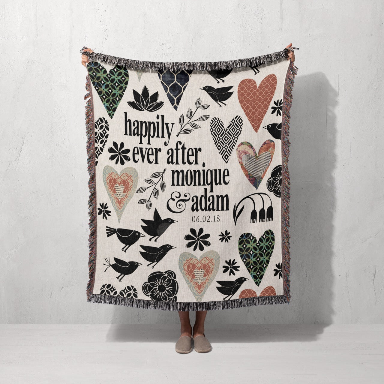 Personalized Woven Wedding Blanket | Heart Icons design by Museware creator Sheree Burlington