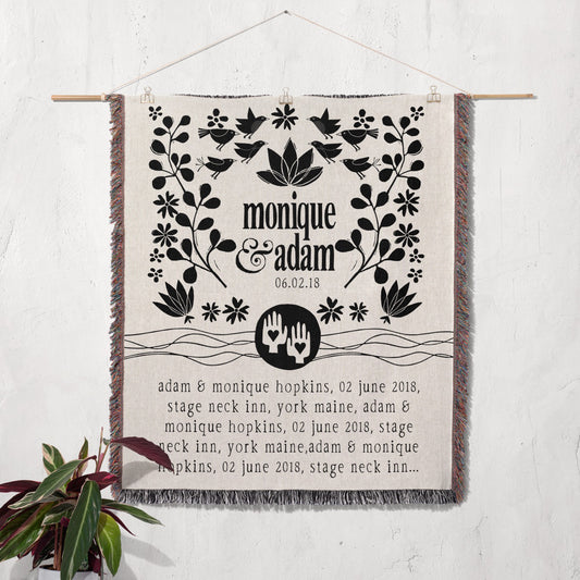Personalized Woven Wedding Name & Message Blanket | Lotus Black design by Museware creator Sheree Burlington