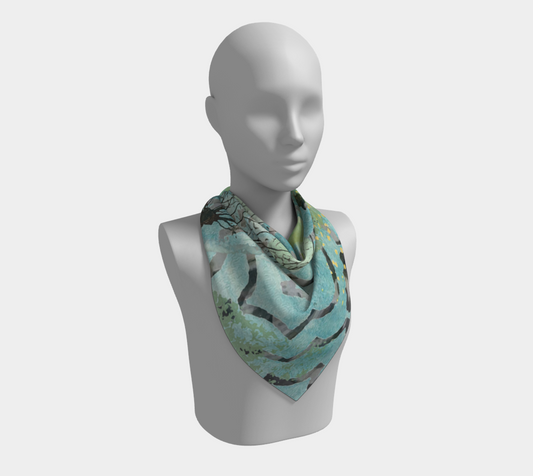 Teal Hydrangea Square Scarf