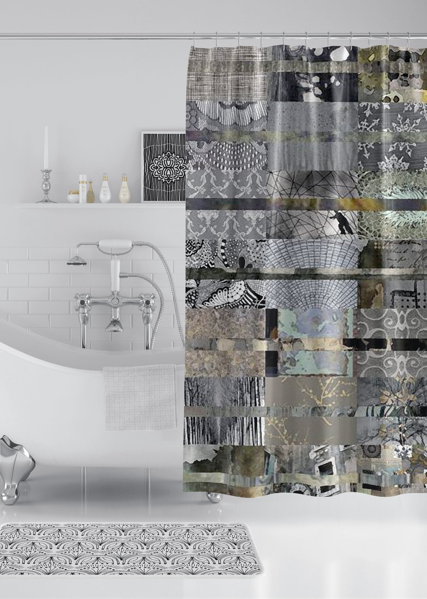 Gray Quilt Designer Shower Curtain