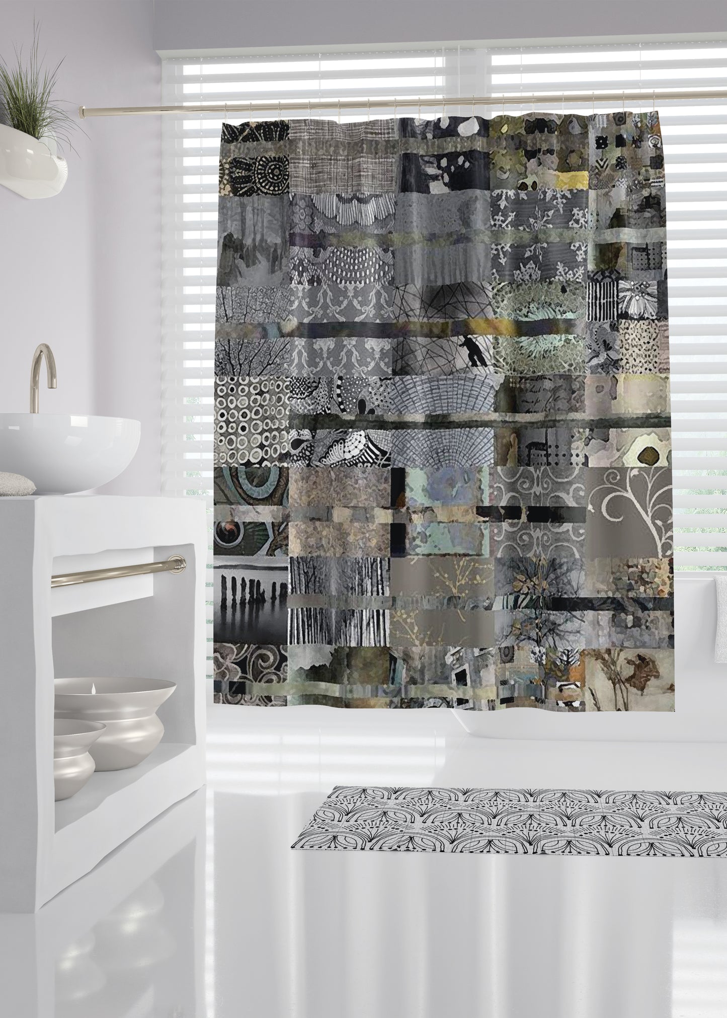 Gray Quilt Designer Shower Curtain
