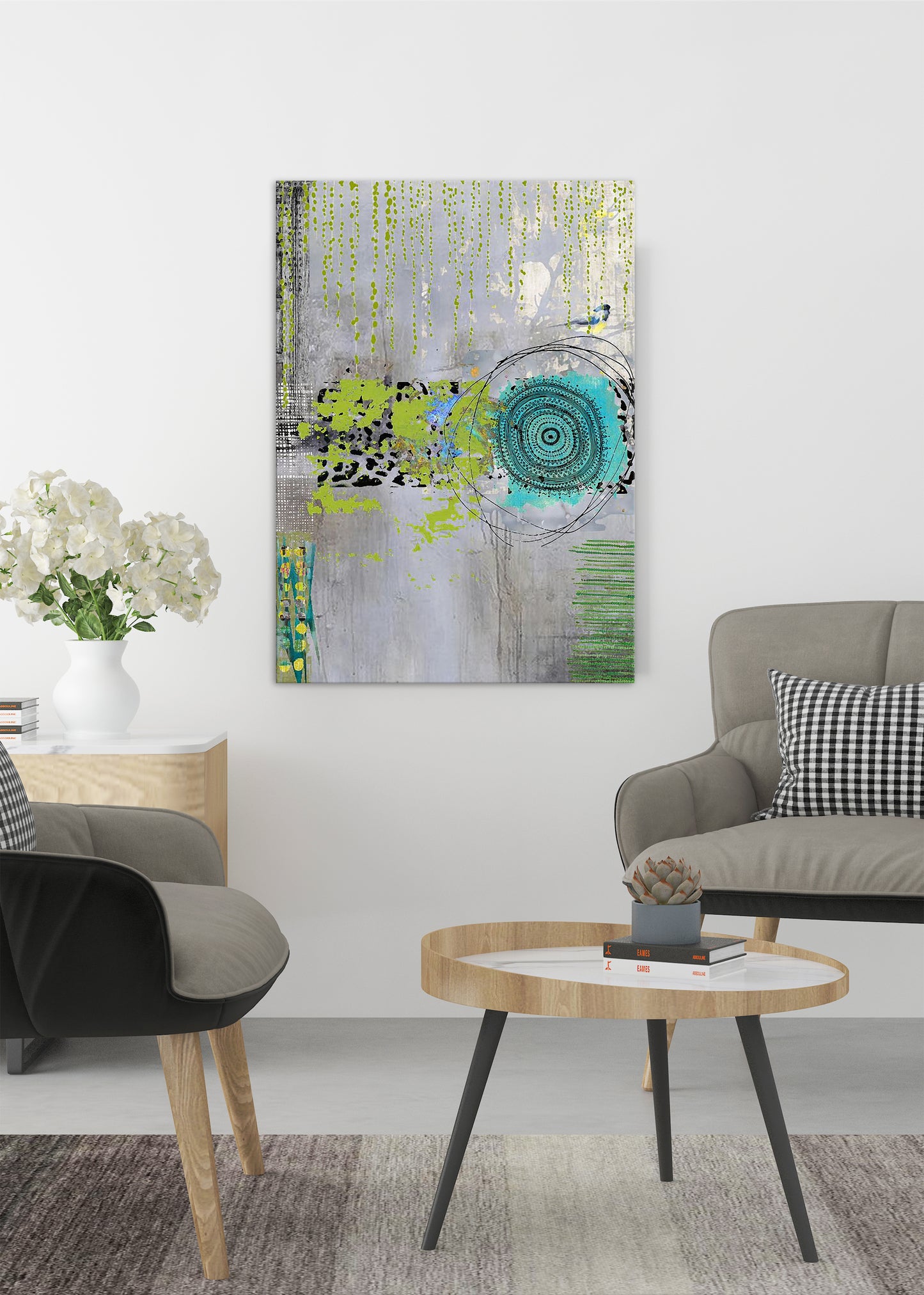 Teal Round Abstract Art by Sheree Burlington