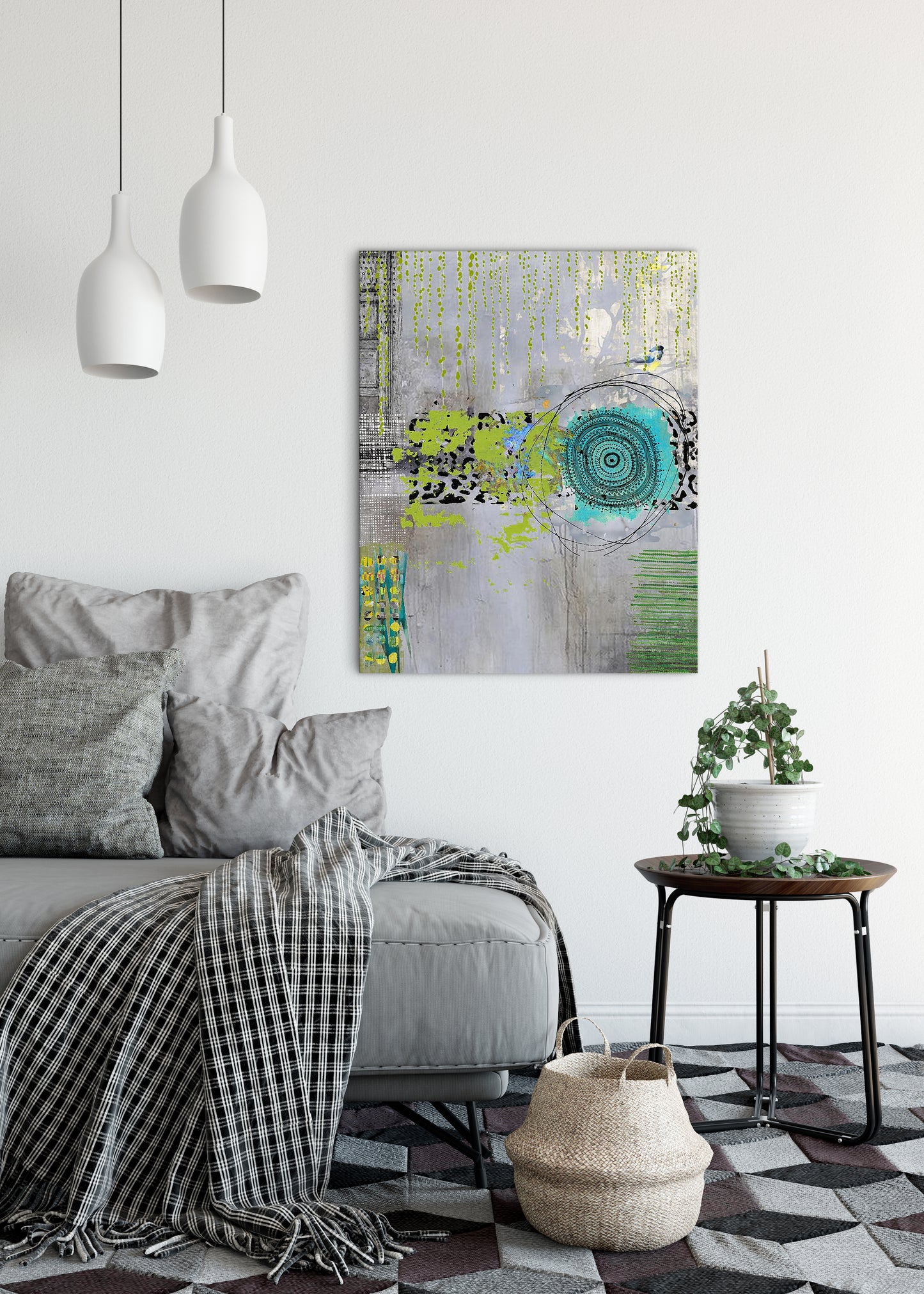 Teal Round Abstract Art by Sheree Burlington