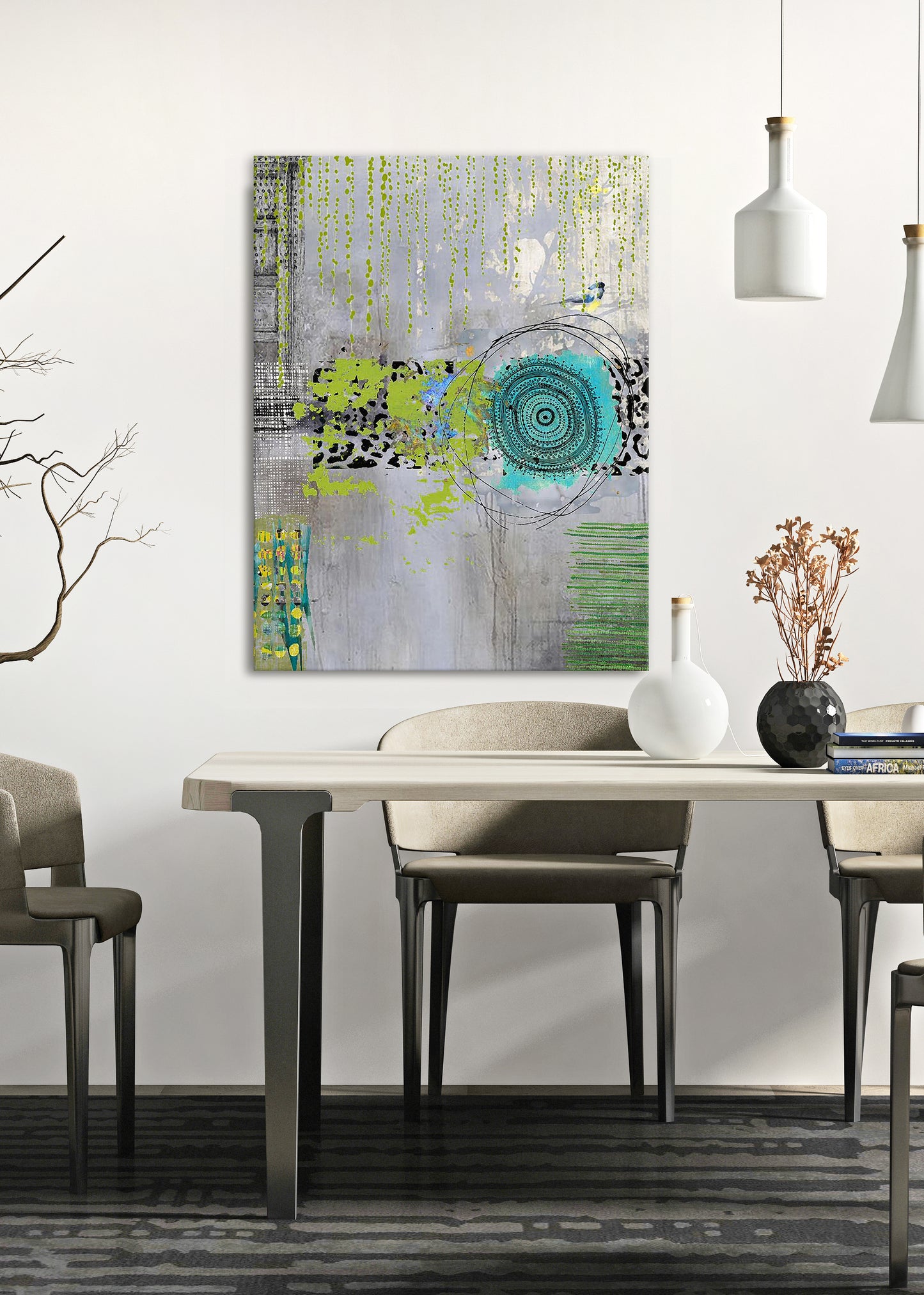 Teal Round Abstract Art by Sheree Burlington