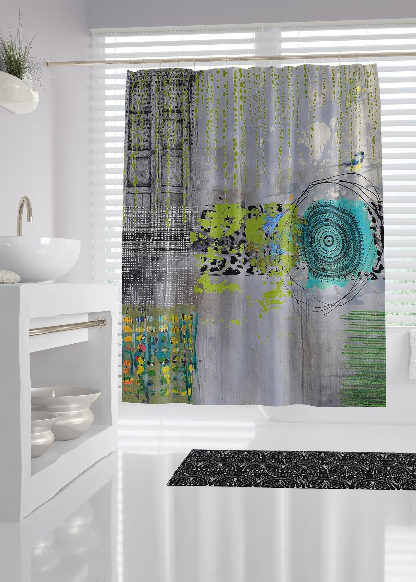 Teal Round Designer Shower Curtain by Sheree Burlington