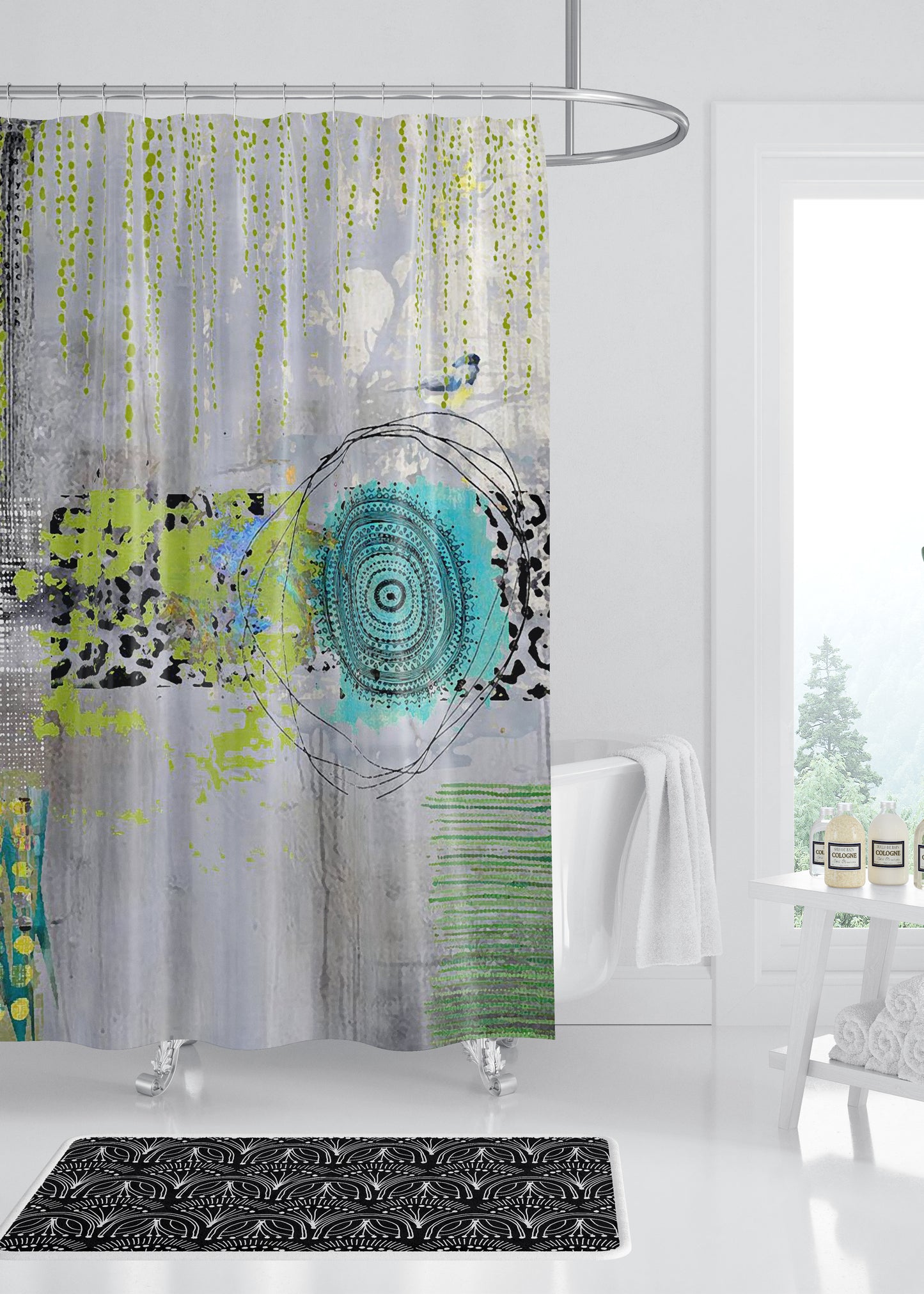 Teal Round Designer Shower Curtain by Sheree Burlington