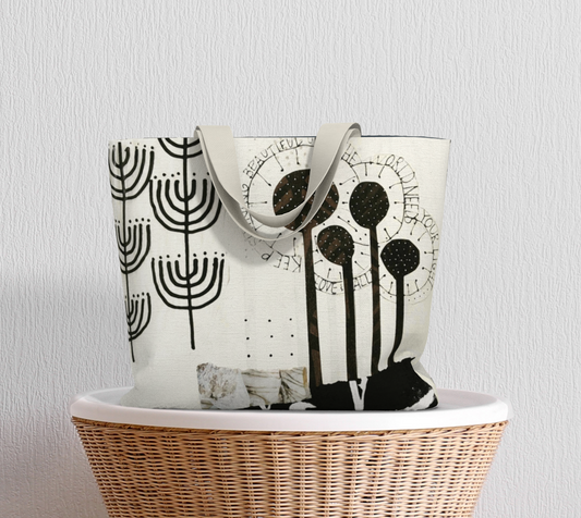 Keep Shining Botanical Collage - Large Lined Tote Bag