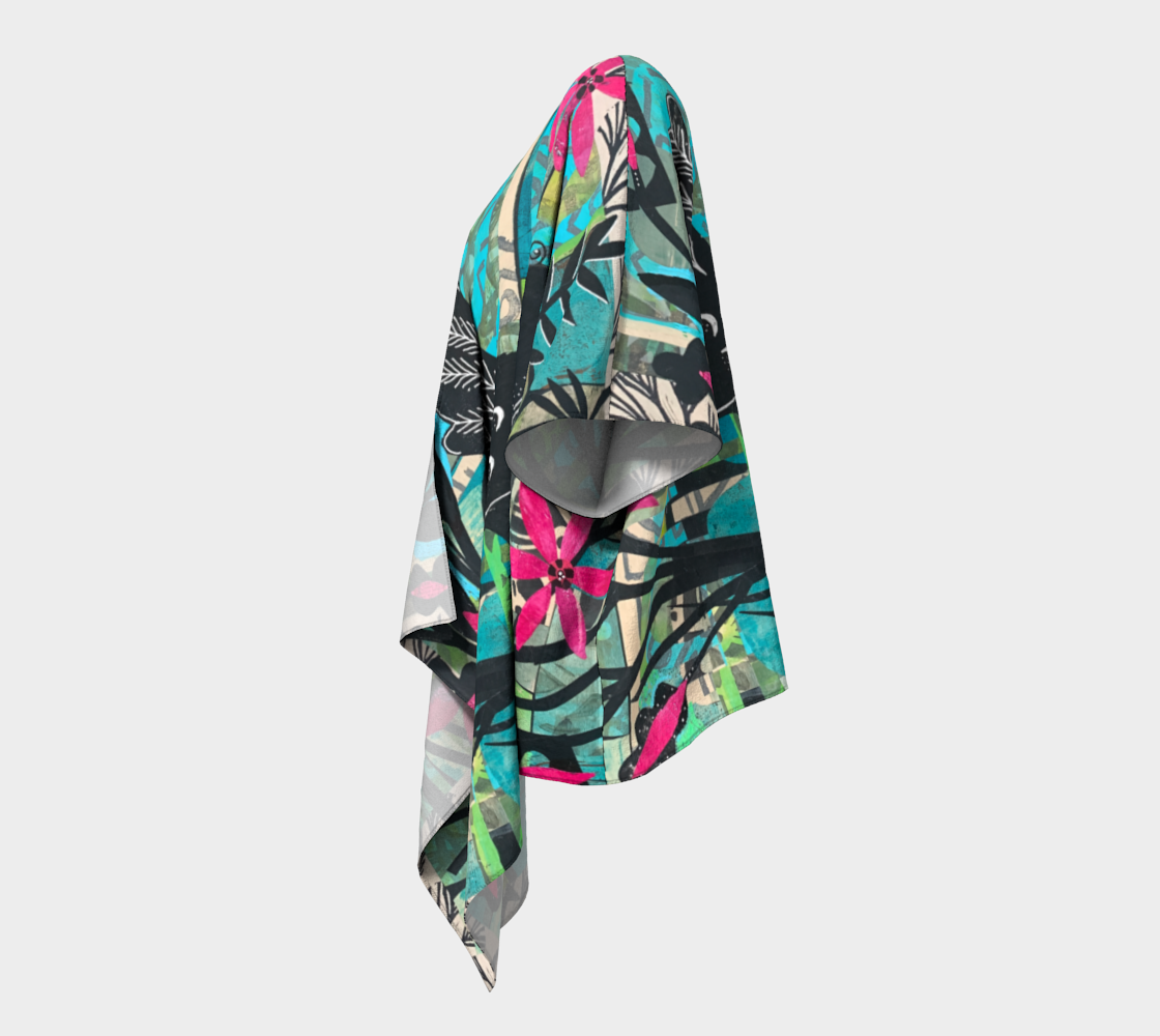 Pretty Bird Folk Art Collage - Draped Kimono Shawl