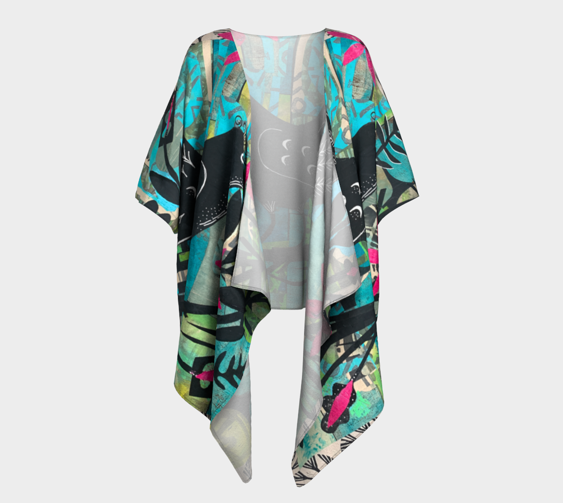 Pretty Bird Folk Art Collage - Draped Kimono Shawl