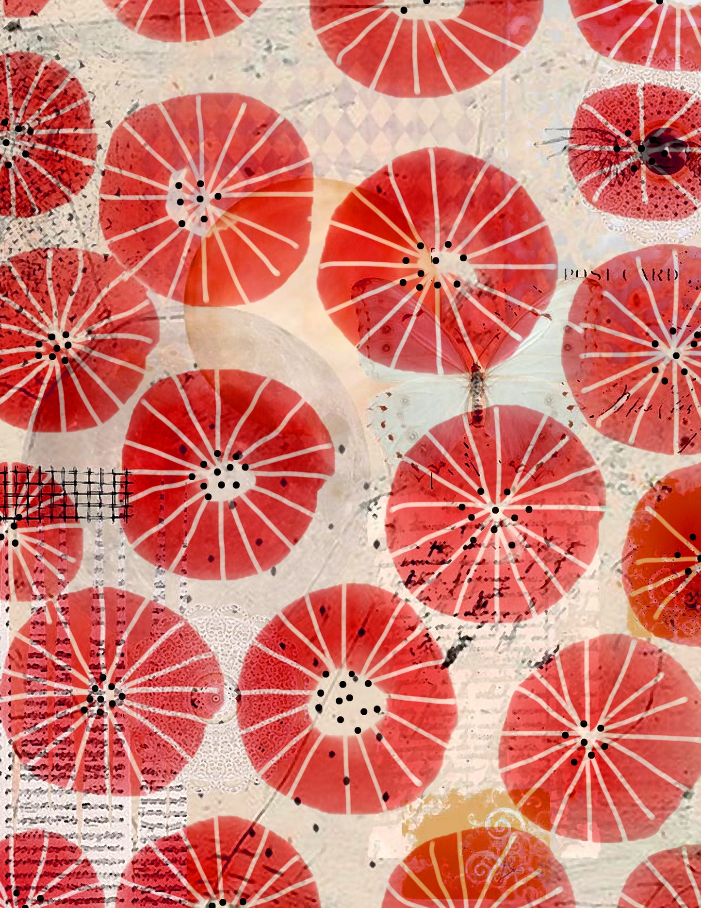 Pattern of red circular shapes on a beige background