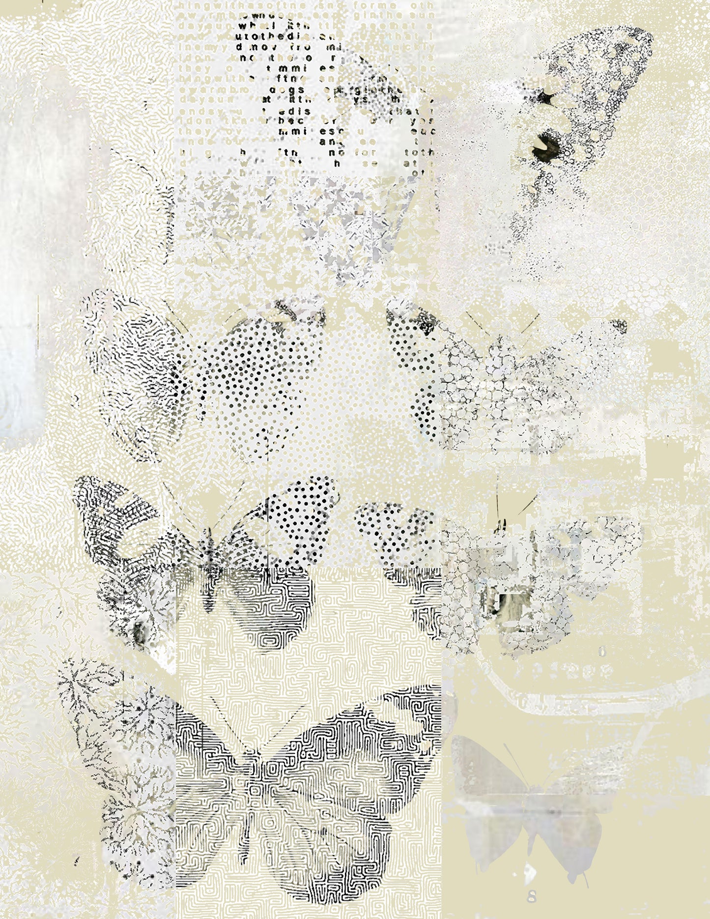 Pattern of butterflies on a textured beige background