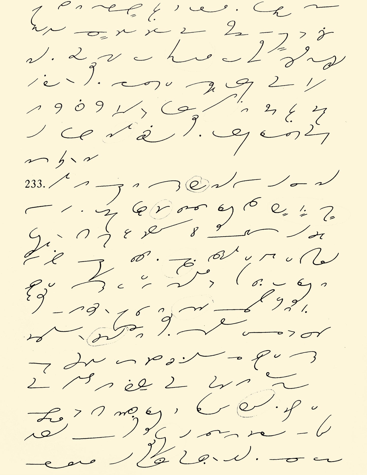 shorthand writing on a cream background