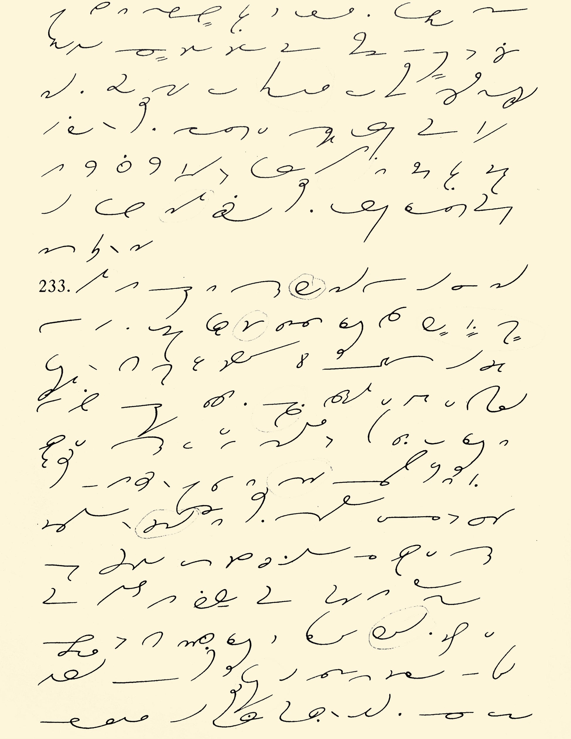 shorthand writing on a cream background