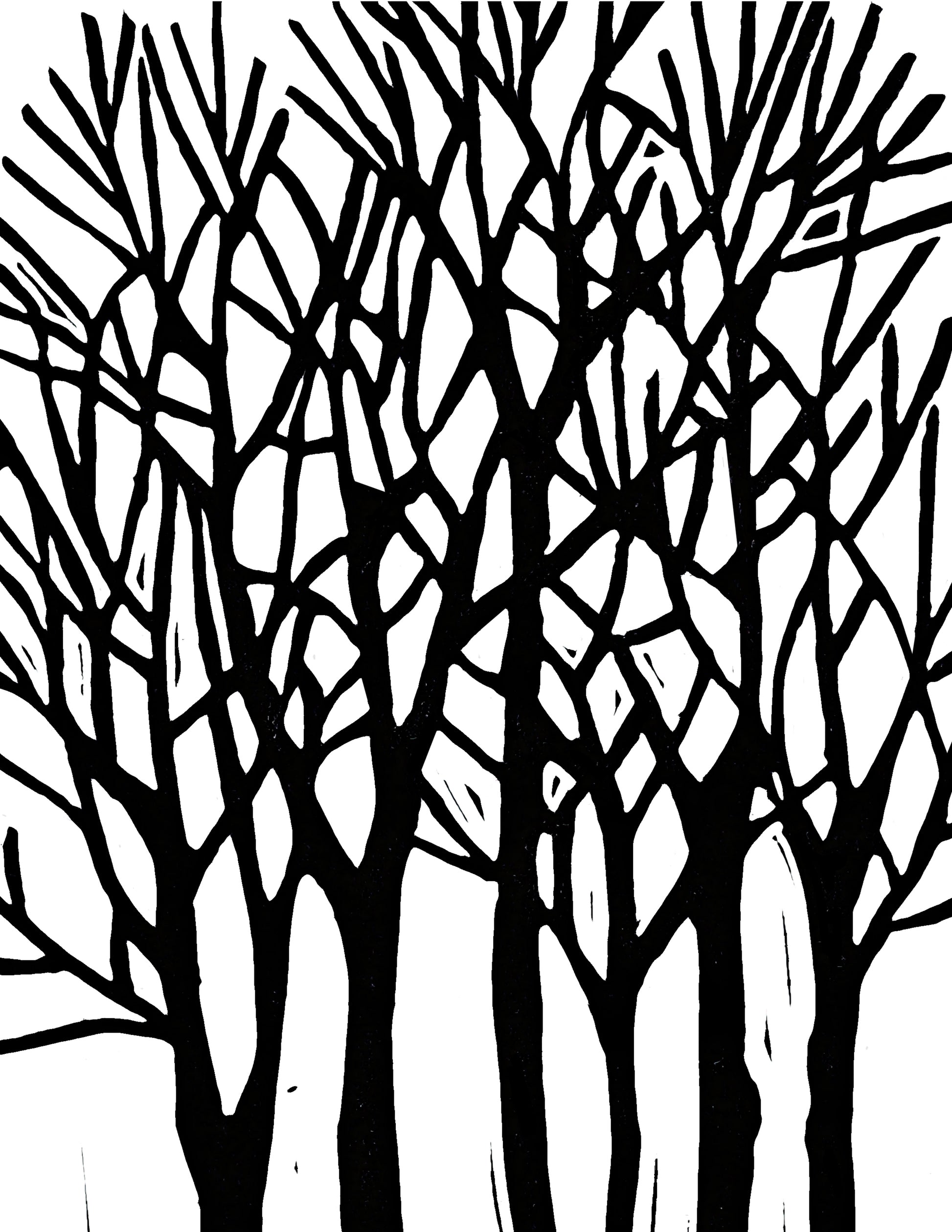 black and white hand sketched tree design