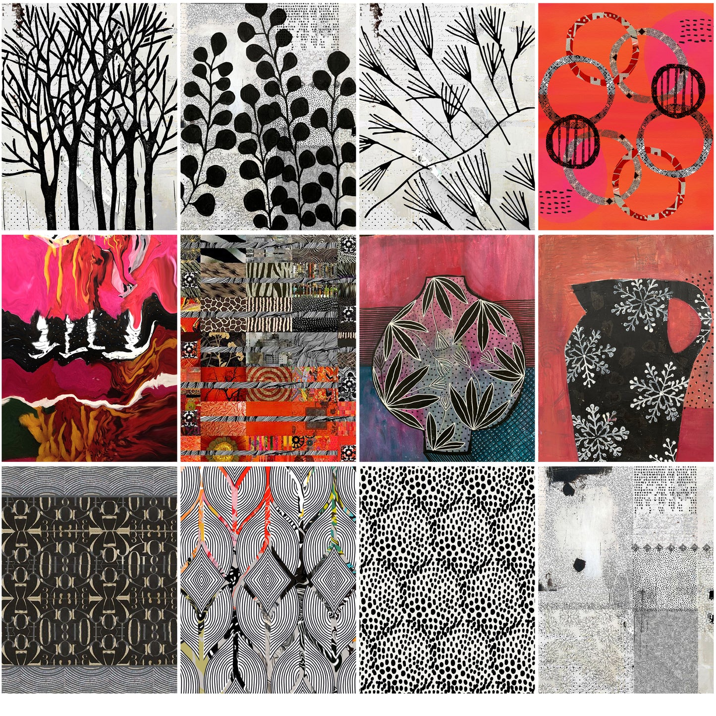 Bold Nature Sketchbook Trees Collage Papers - 12 Page Printable Download 002