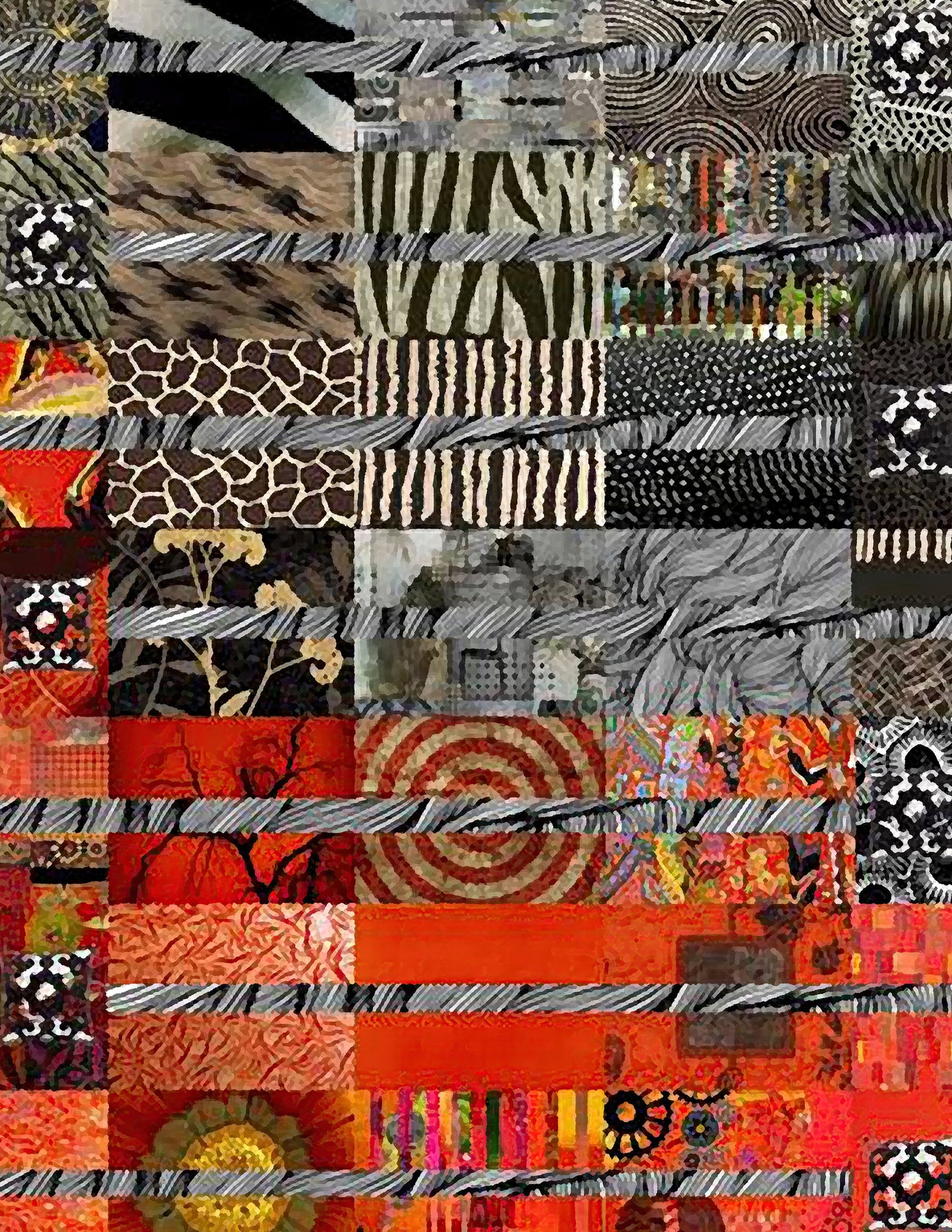Colorful abstract pattern collage with various textures and colors.