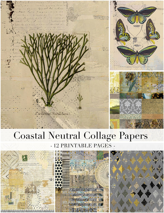 Coastal Neutral Coral Collage Papers - 12 Page Printable Download