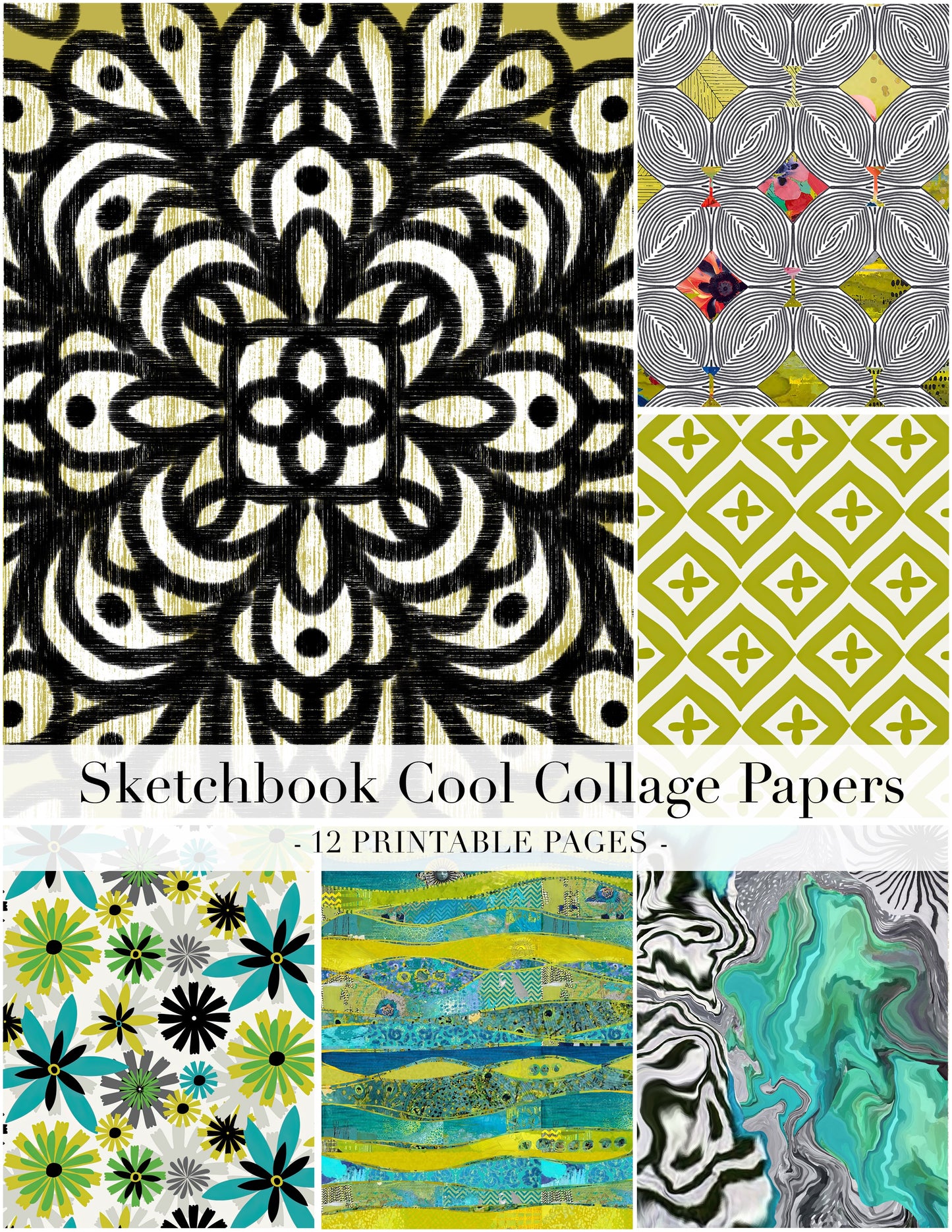 Cool Sketchbook Mandala Collage Papers - 12 Page Printable Download