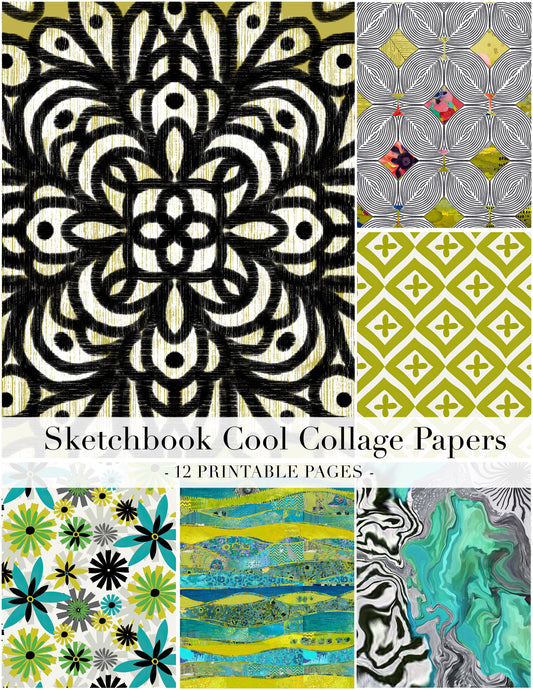 Cool Sketchbook Mandala Collage Papers - 12 Page Printable Download
