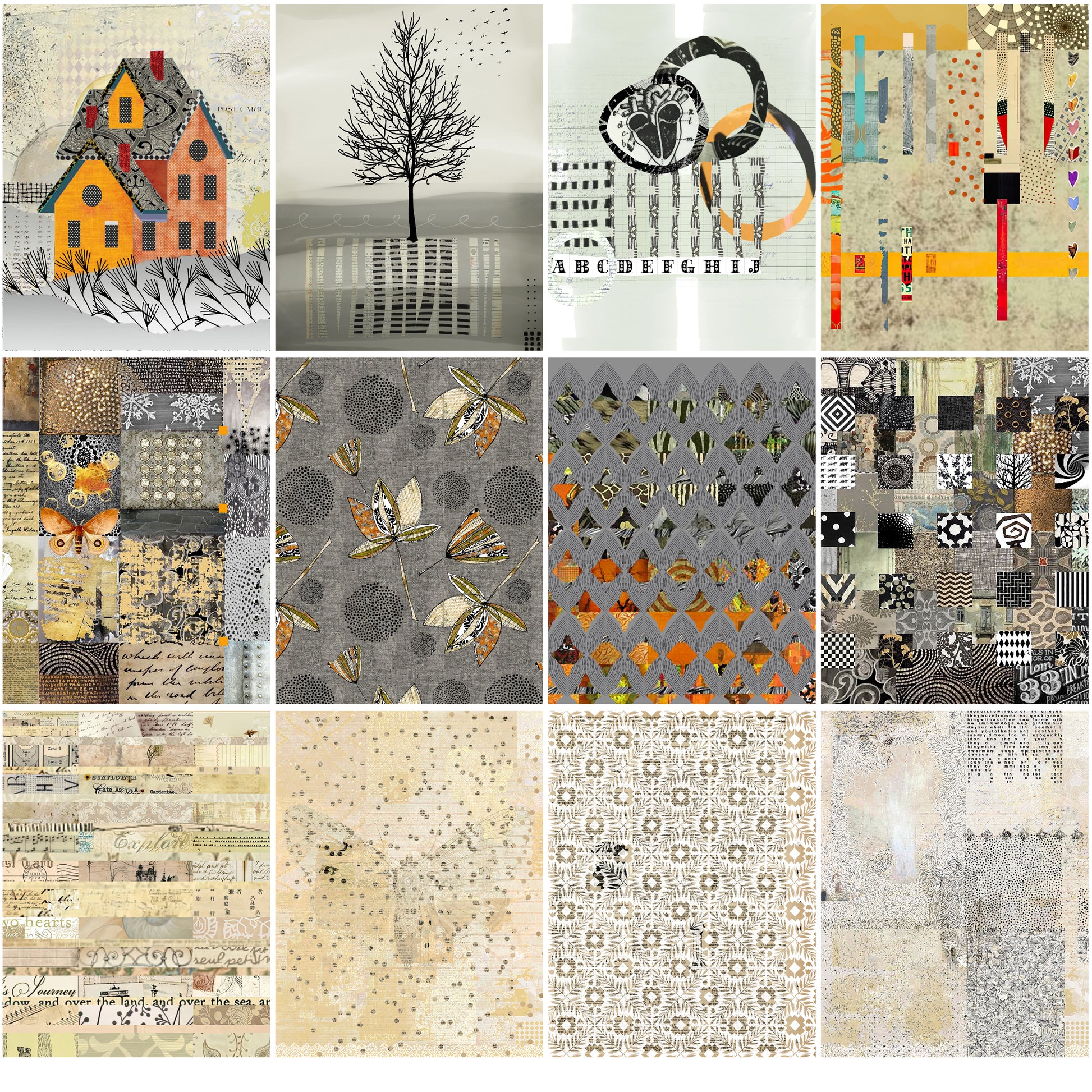 grid of colorful papers in warm and cool neutral colors
