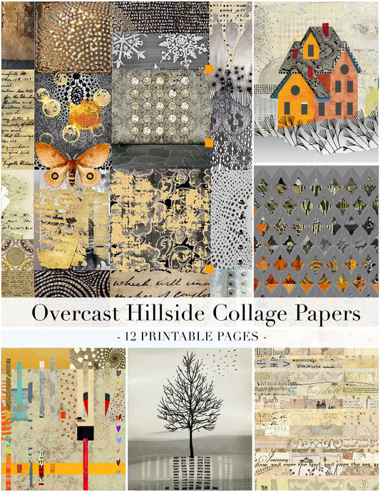 collage of colorful papers with house and tree