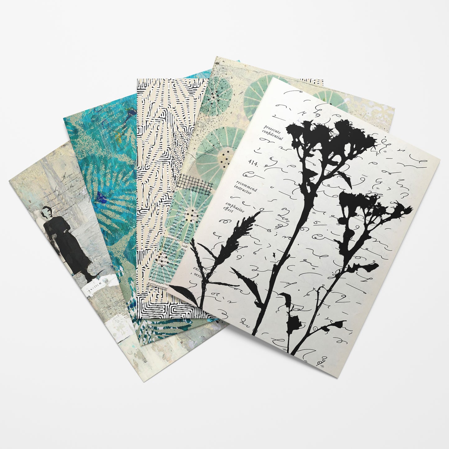 Teal Whisper Nature Butterfly Collage Papers - 12 Page Printable Download