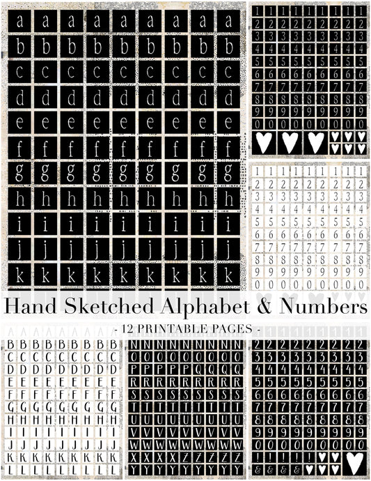 Black & White Hand-Sketched Alphabet Collage Papers - 12 Page Printable Download