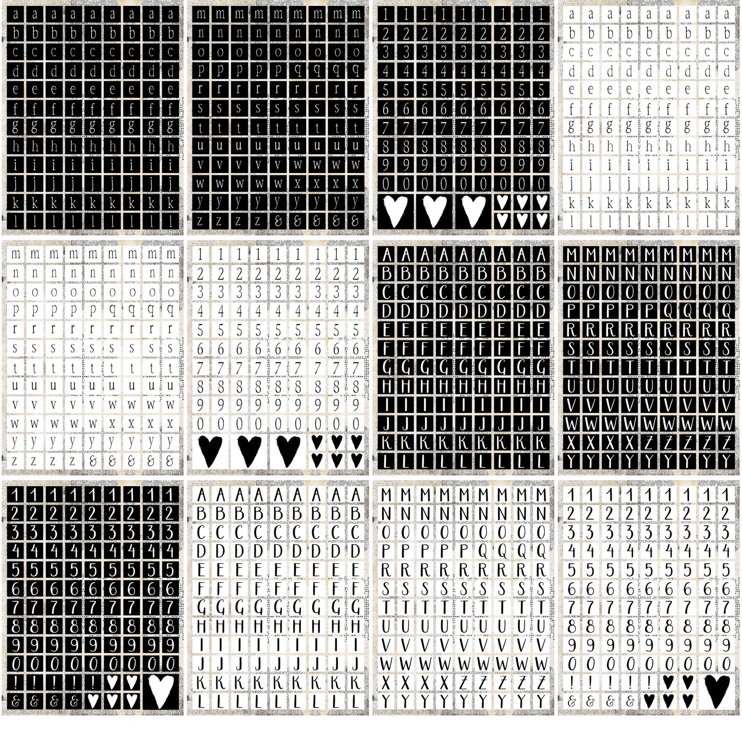 Black & White Hand-Sketched Alphabet Collage Papers - 12 Page Printable Download
