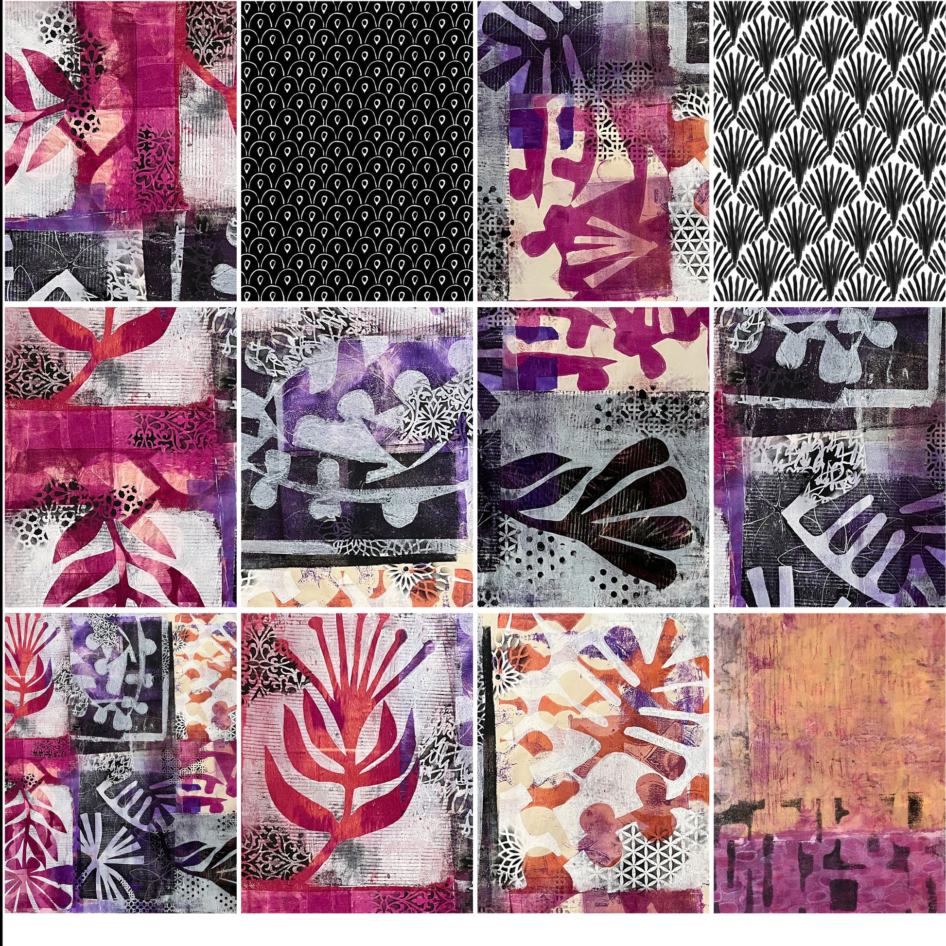 Collage of various textured and patterned fabric swatches in a grid layout.