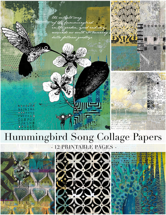 Hummingbird Song Cool Textured Collage Papers - 12 Page Printable Download 016