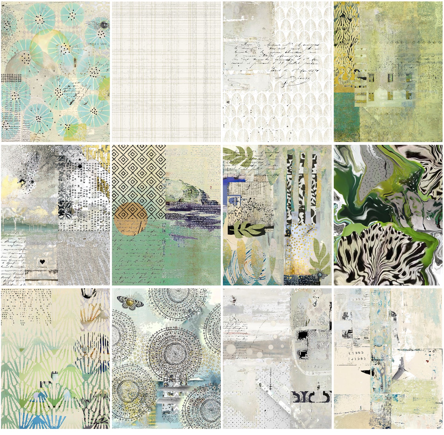 Softly Sage Cool Collage Papers - 12 Page Printable Download 025