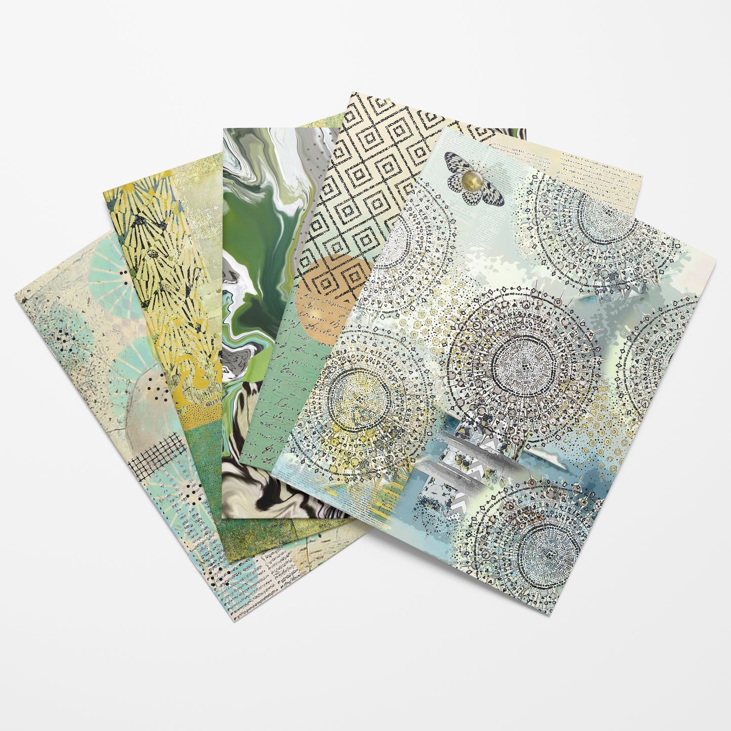 Softly Sage Cool Collage Papers - 12 Page Printable Download 025