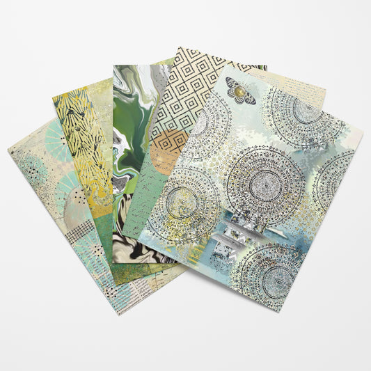Softly Sage Cool Collage Papers - 12 Page Printable Download 025