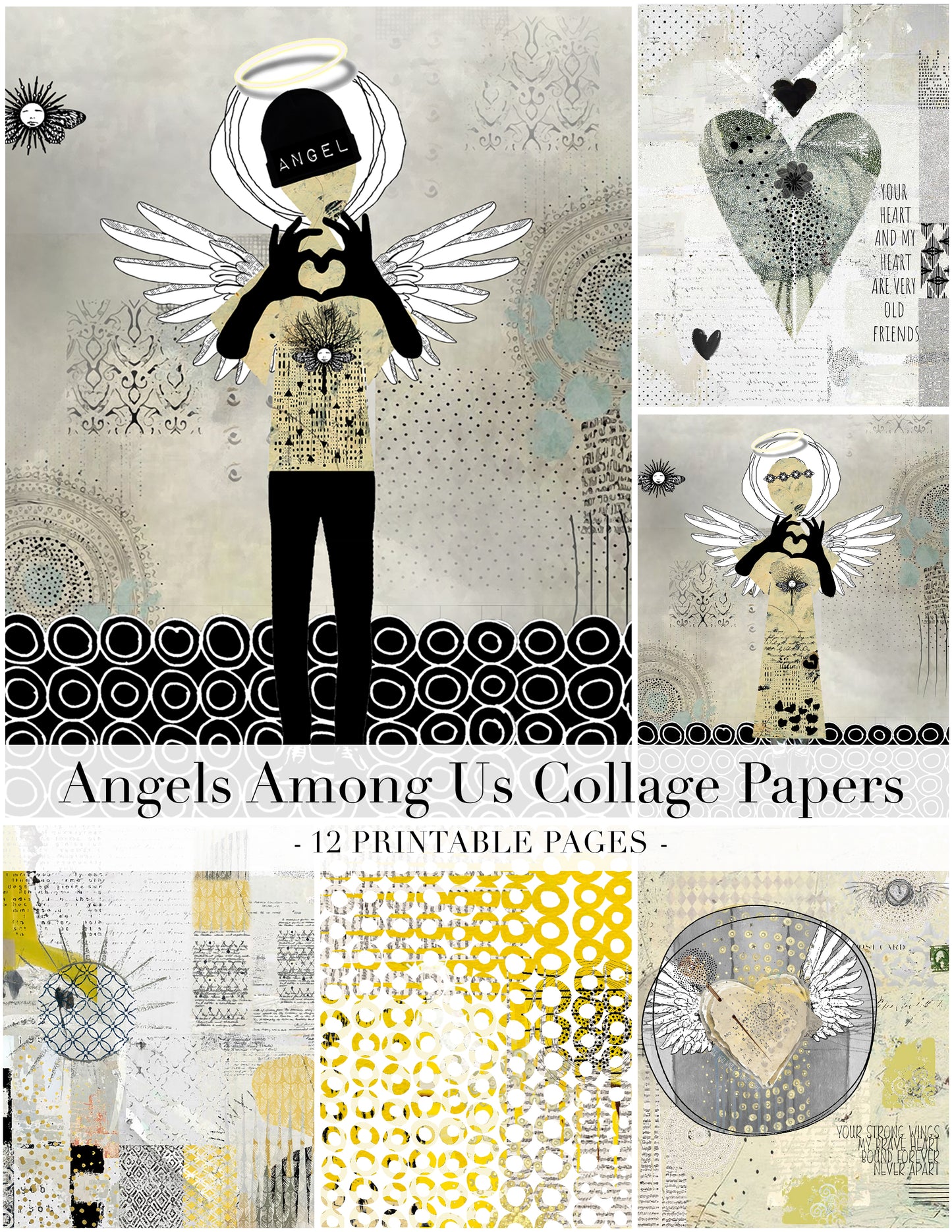 Angels Among Us Neutral Memorial Collage Papers - 12 Page Printable Download 028