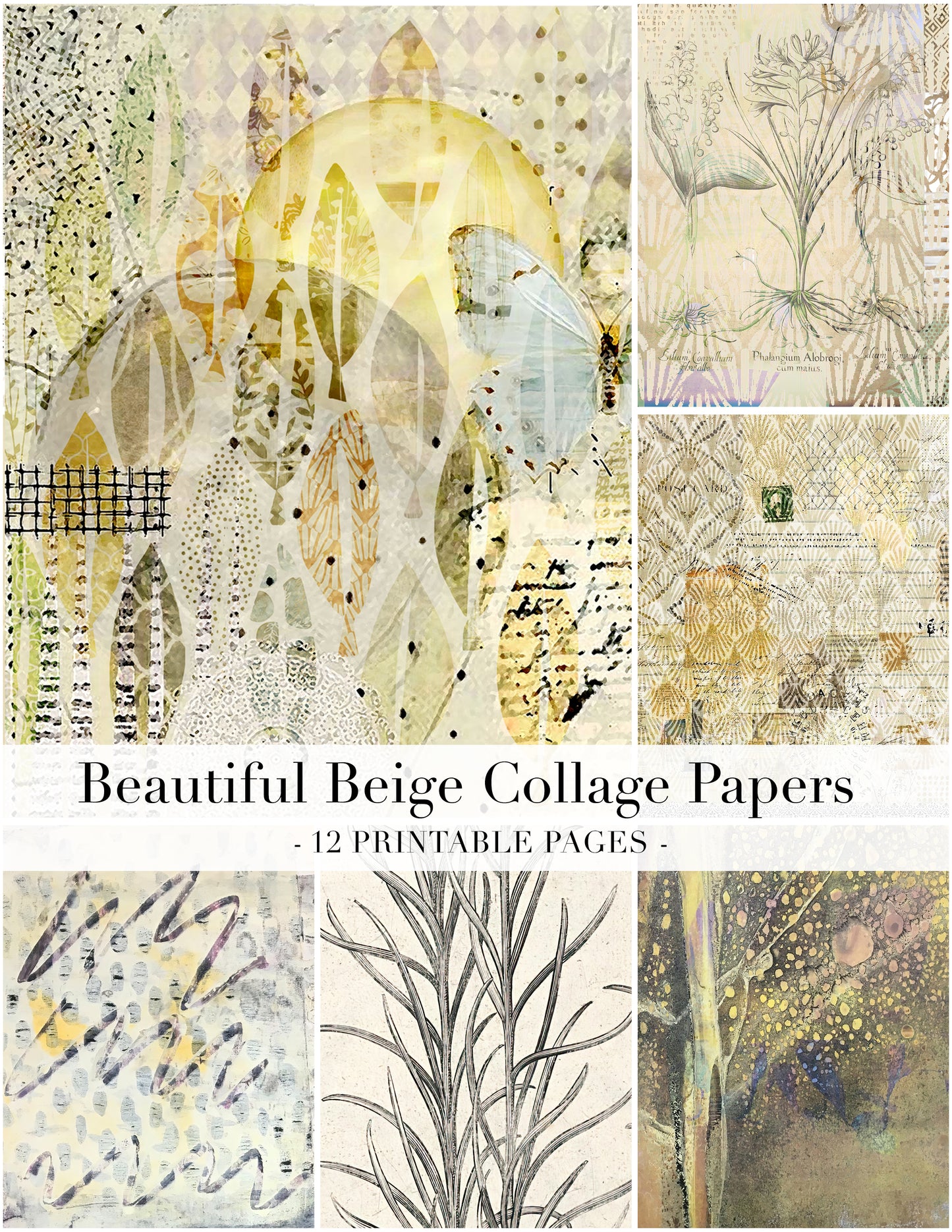 Beige is Beautiful  Collage Papers - 12 Page Printable Download 030