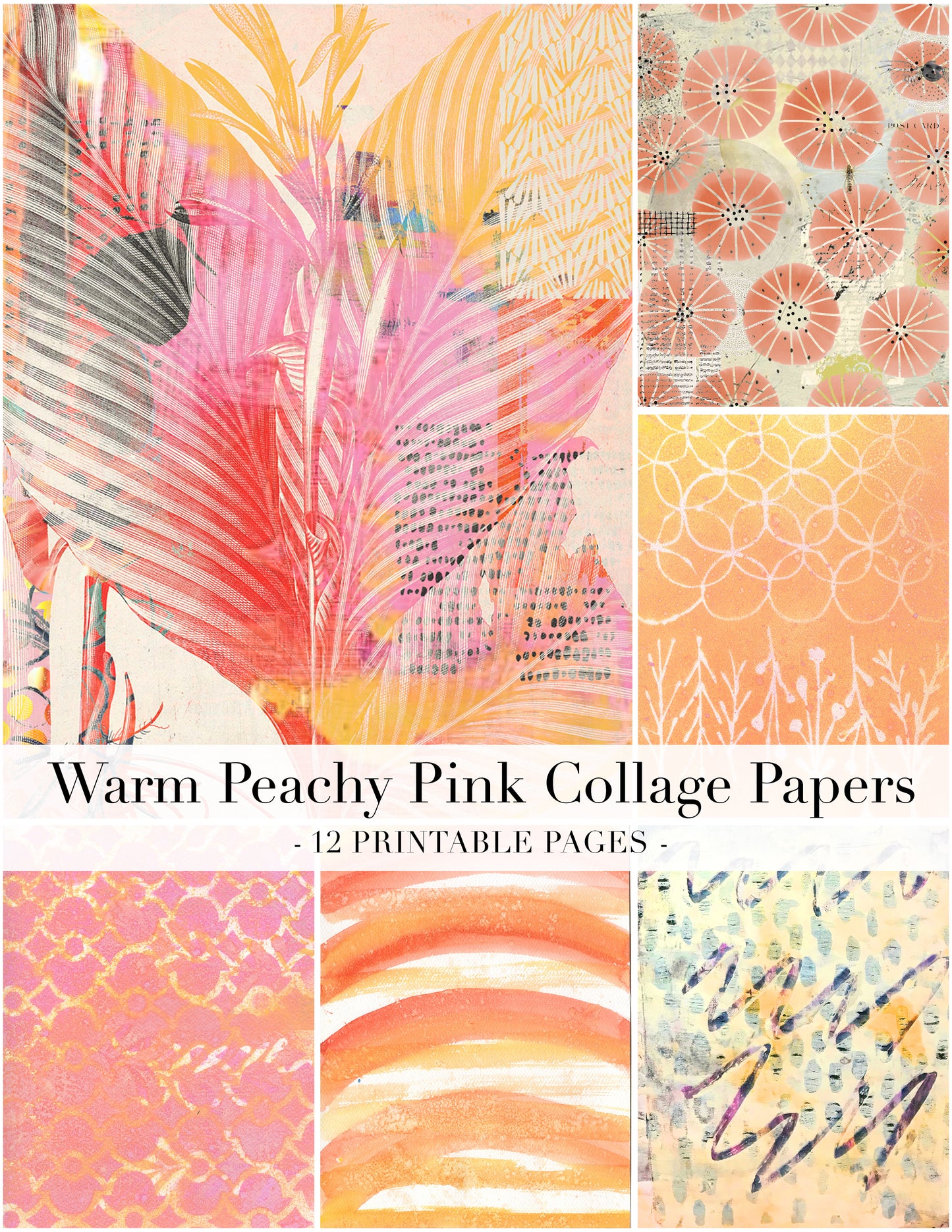 Warm Peachy Pink Collage Papers - 12 Page Printable Download 032