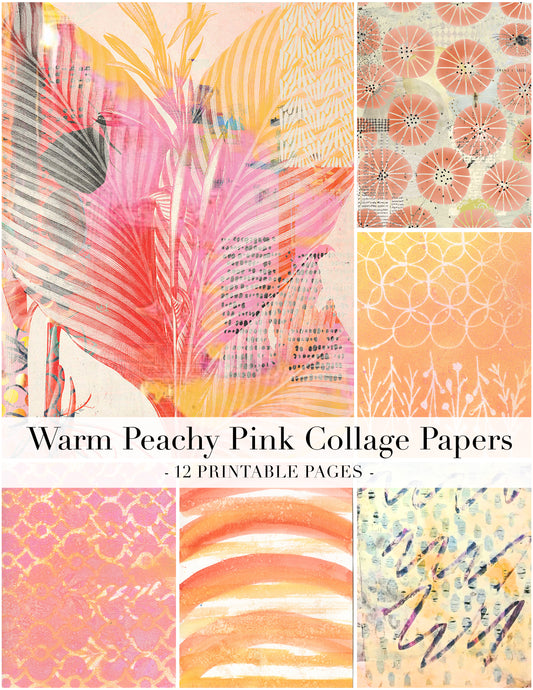 Warm Peachy Pink Collage Papers - 12 Page Printable Download 032