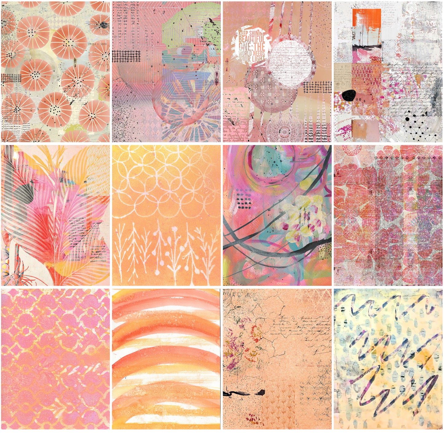 Warm Peachy Pink Collage Papers - 12 Page Printable Download 032